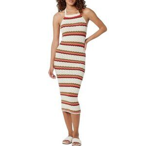 The Drop Women's Jayla Midi Dress XS Ivory Striped Crochet Knitted Halter Summer